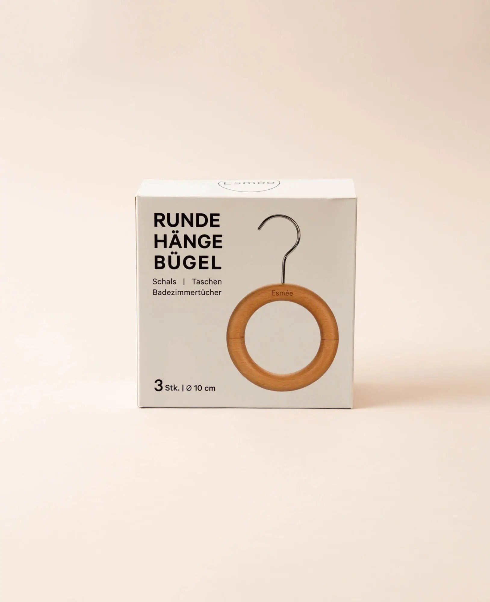 3 Stück runde Hängebügel für Schals, Taschen und ezimmertücher, aus FSC Buchenholz, Ø 10cm