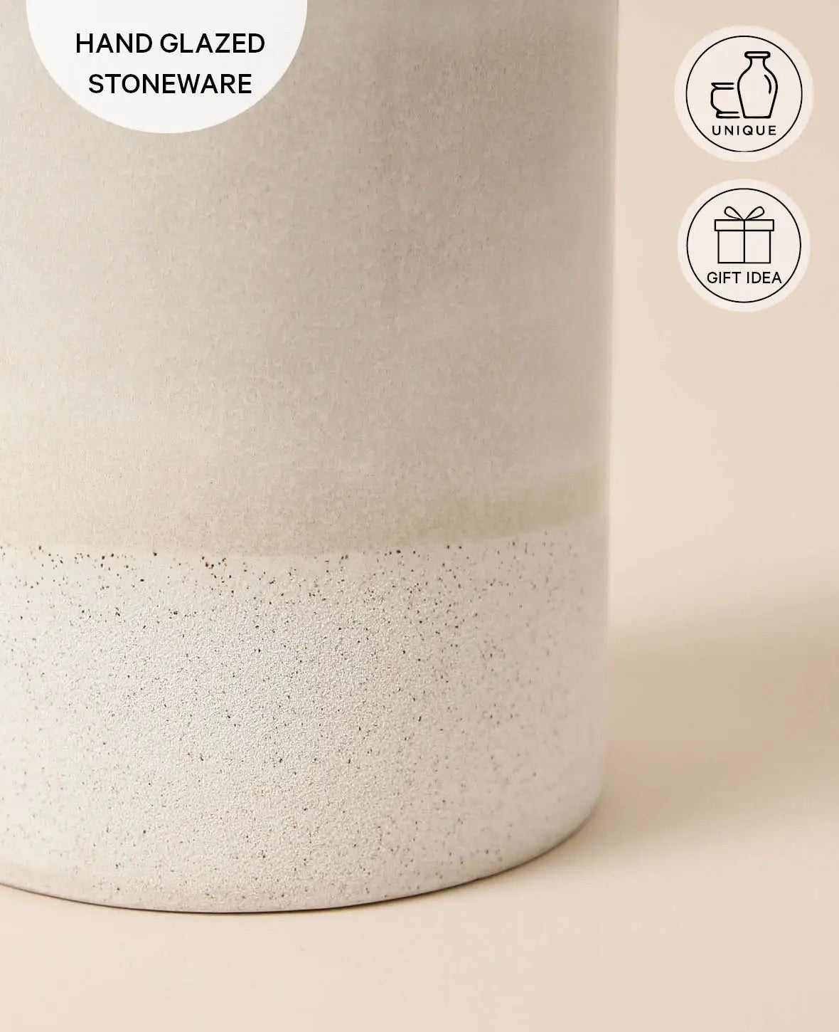 Runde Dose aus Steingut mit beiger Glasur und Bambusdeckel, 1 L, H 16.7 x Ø 10 cm