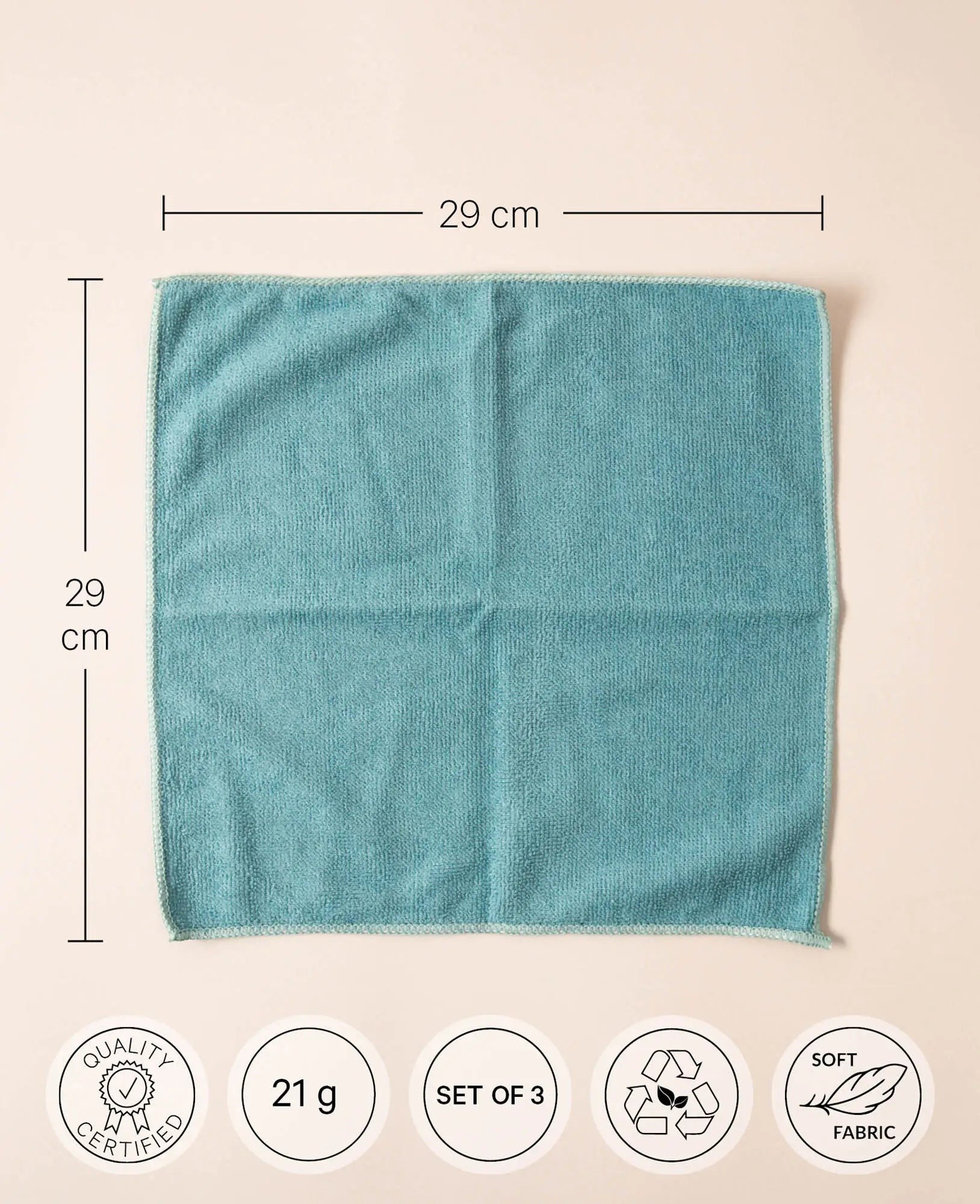 3 Stück Mikrofasertücher aus recyceltem Polyester, blautöne, 30 x 30 cm