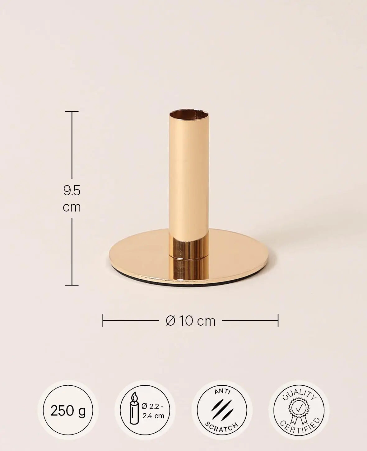 Tiefer Kerzenständer für Stabkerzen in Gold, 9 cm