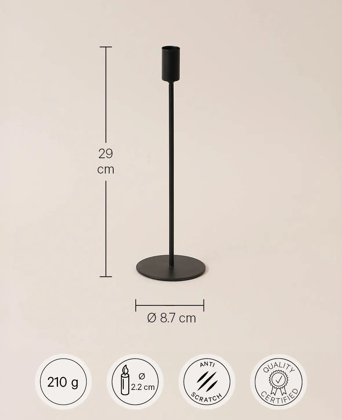 Kerzenständer für Stabkerzen in mattem Schwarz, 28.5 cm