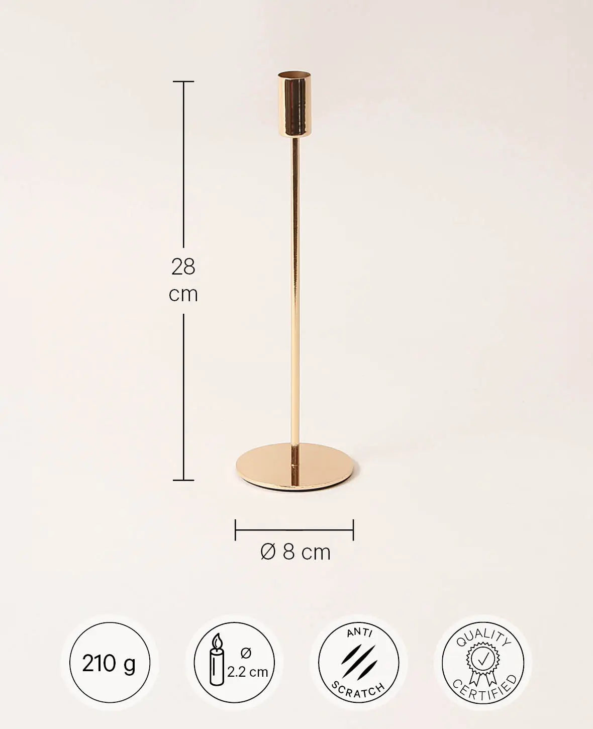 Kerzenständer für Stabkerzen in Gold, 28 cm
