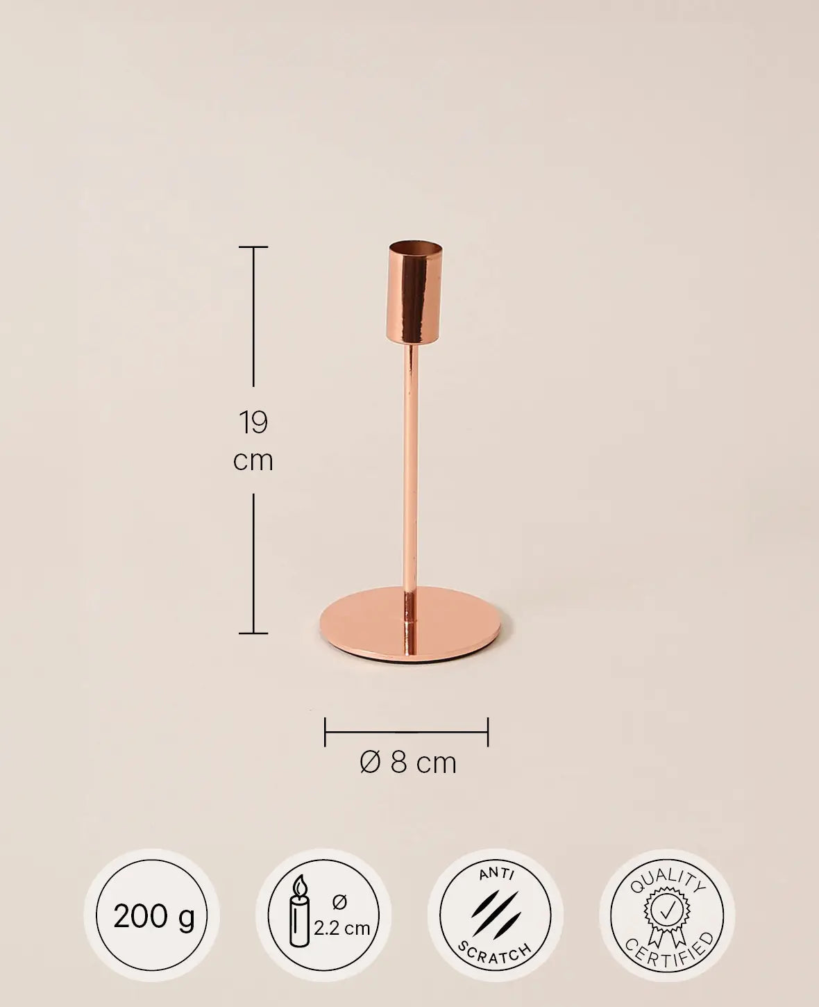 Kerzenständer für Stabkerzen in Kupfer, 17.5 cm
