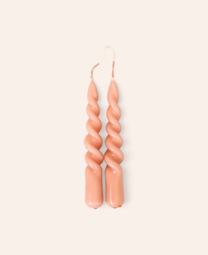 2er Set Stabkerzen / Tafelkerzen mit Twist in rosa glänzend, 2.2 cm x 15 cm
