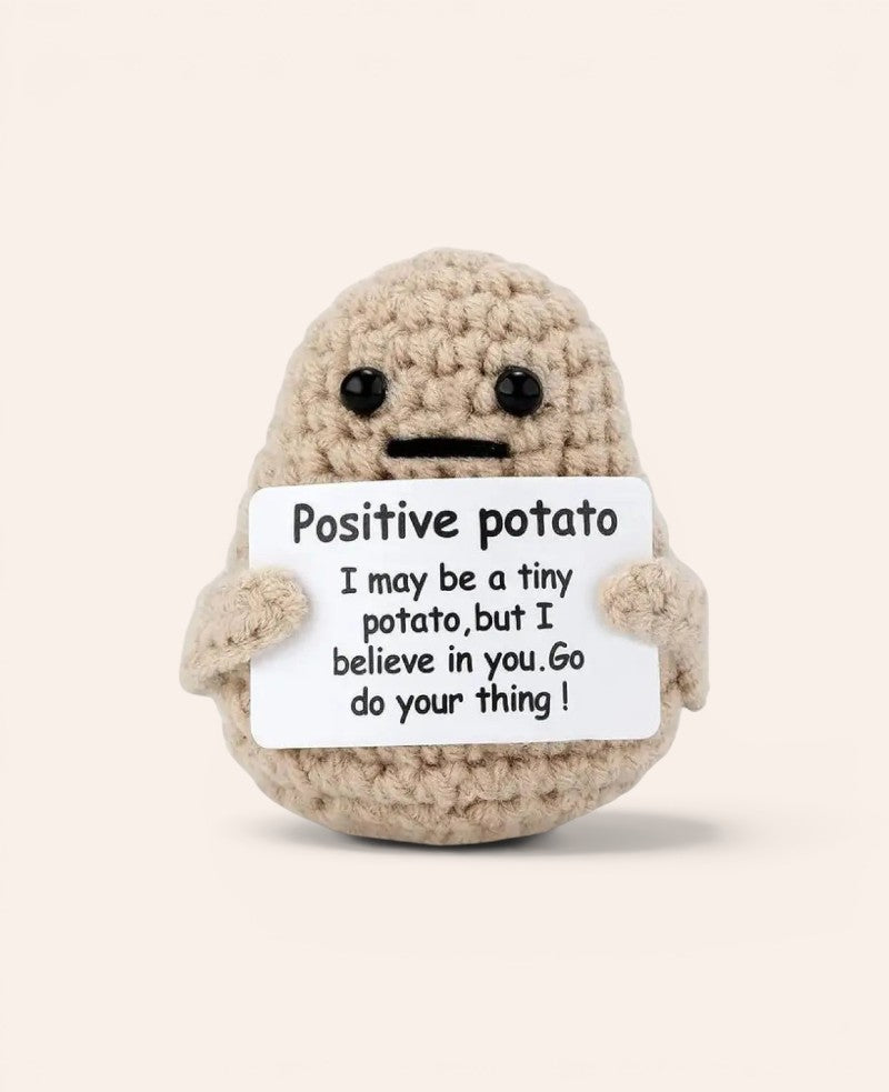 Positive Potato, Gehäkeltes Mini Plüschtier / Glücksbringer, Braun, 7.5 x 5.5 cm