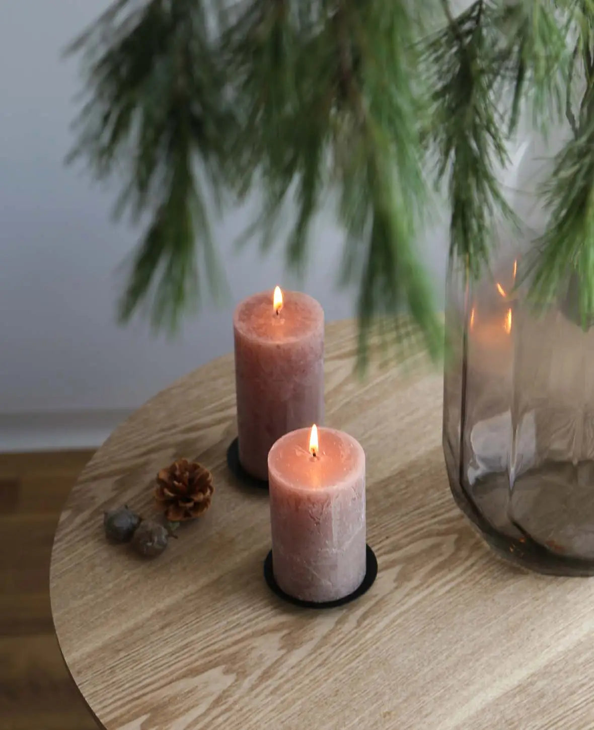 Rustic Kerze / Zylinderkerze in Grau, Ø 7 x Höhe 17 cm