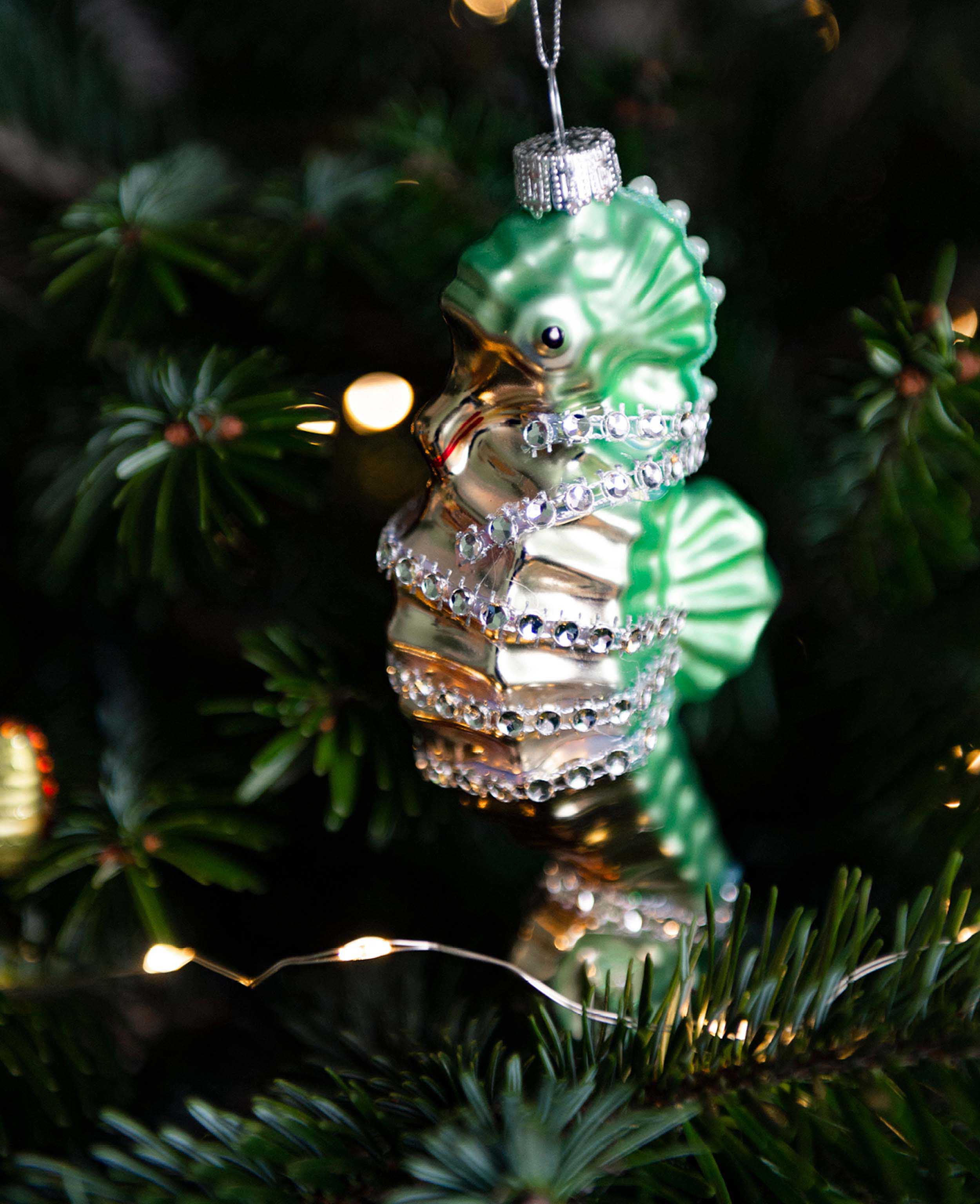 Weihnachtsschmuck / Ornament für den Weihnachtsbaum, Seepferdchen grün