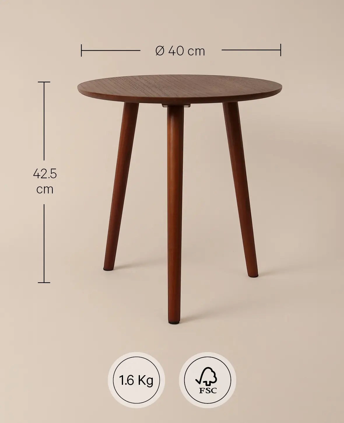 Runder Beistelltisch / Sofatisch / Holztisch aus dunklem Holz, Ø 40 cm