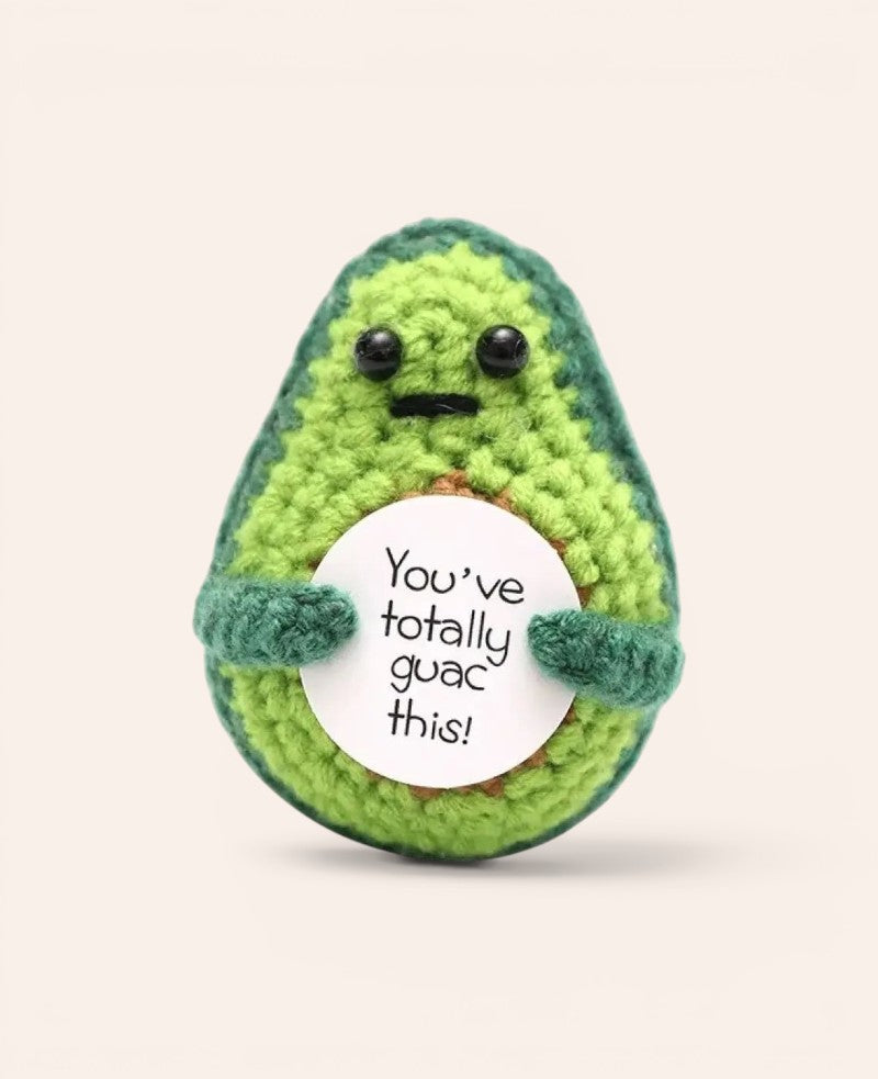 Positive Avocado, Gehäkeltes Mini Plüschtier / Glücksbringer, Grün, 7.5 x 5.5 cm