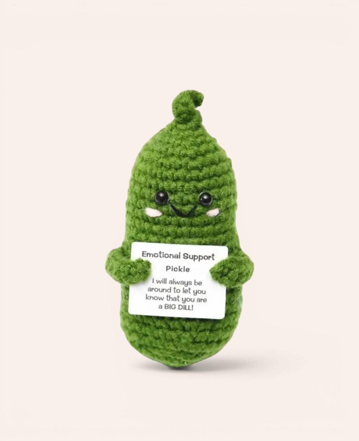 Positive Pickle, Gehäkeltes Mini Plüschtier / Glücksbringer, Grün, 12 x 5 cm