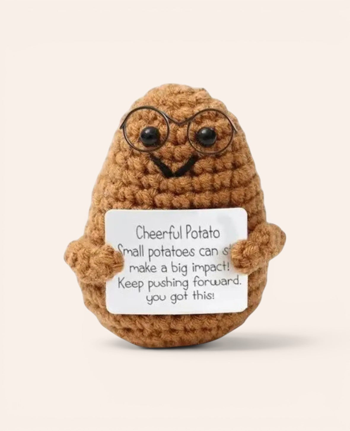 Positive Potato mit Brille, Gehäkeltes Mini Plüschtier / Glücksbringer, Braun, 8 x 6 cm