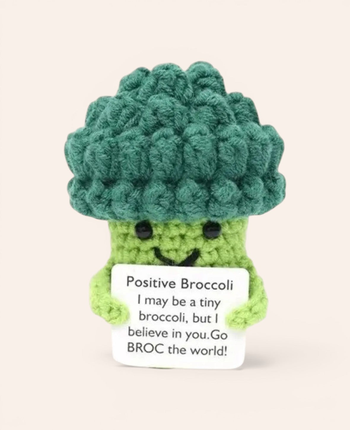 Positive Broccoli, Gehäkeltes Mini Plüschtier / Glücksbringer, Grün, 10 x 7.5 cm