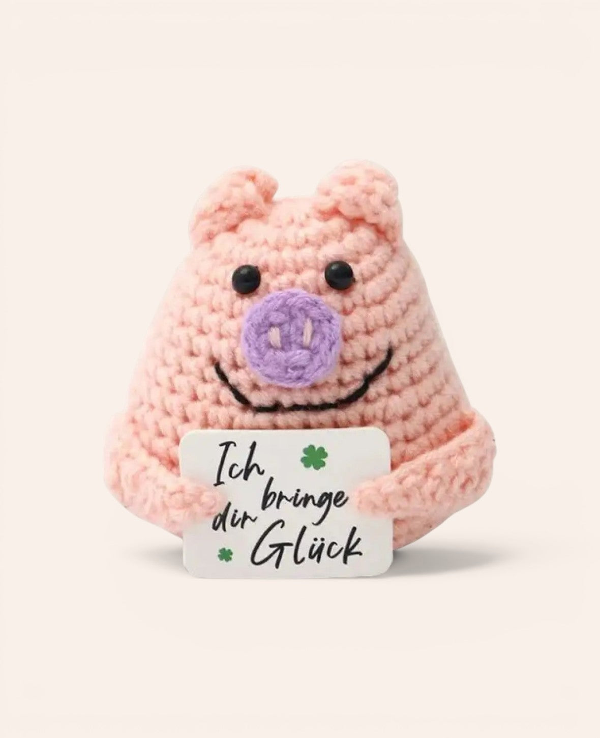 Positive Pig, Gehäkeltes Mini Plüschtier / Glücksbringer, Rosa, 7 x 6 cm