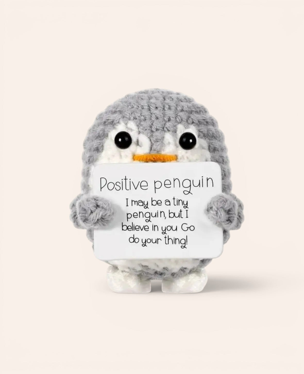 Positive Penguin, Gehäkeltes Mini Plüschtier / Glücksbringer, Grau, 6 x 5 cm