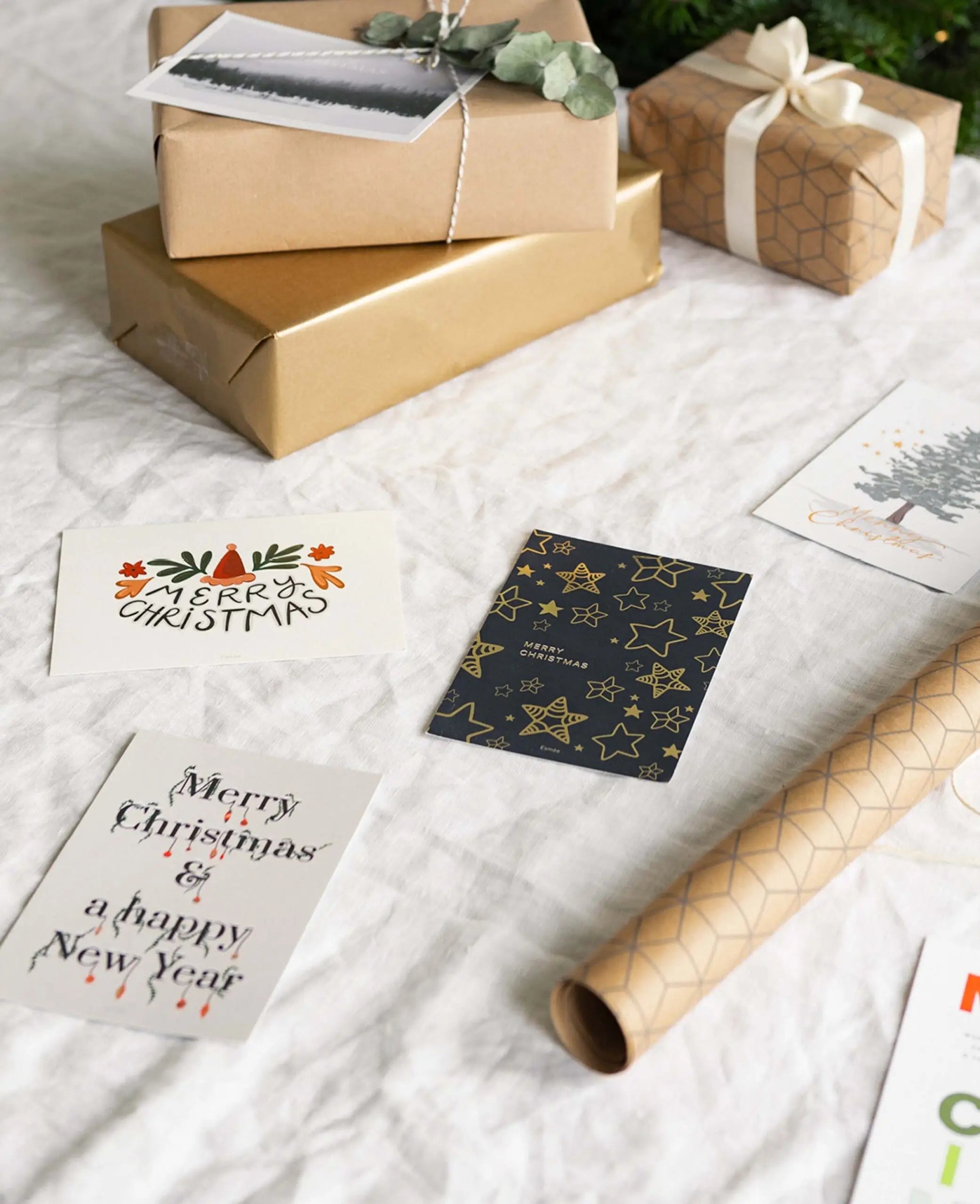 Weihnachtskarte im A6 Format, Golden Stars mit goldenem Folienprint