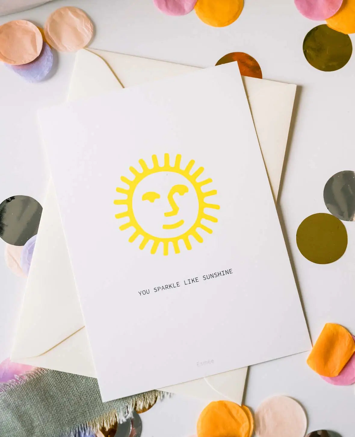 Grusskarte / Postkarte Hochformat "You sparkle like sunshine", 10.5 x 14.8 cm, weisses Naturpapier mit farbigem Print