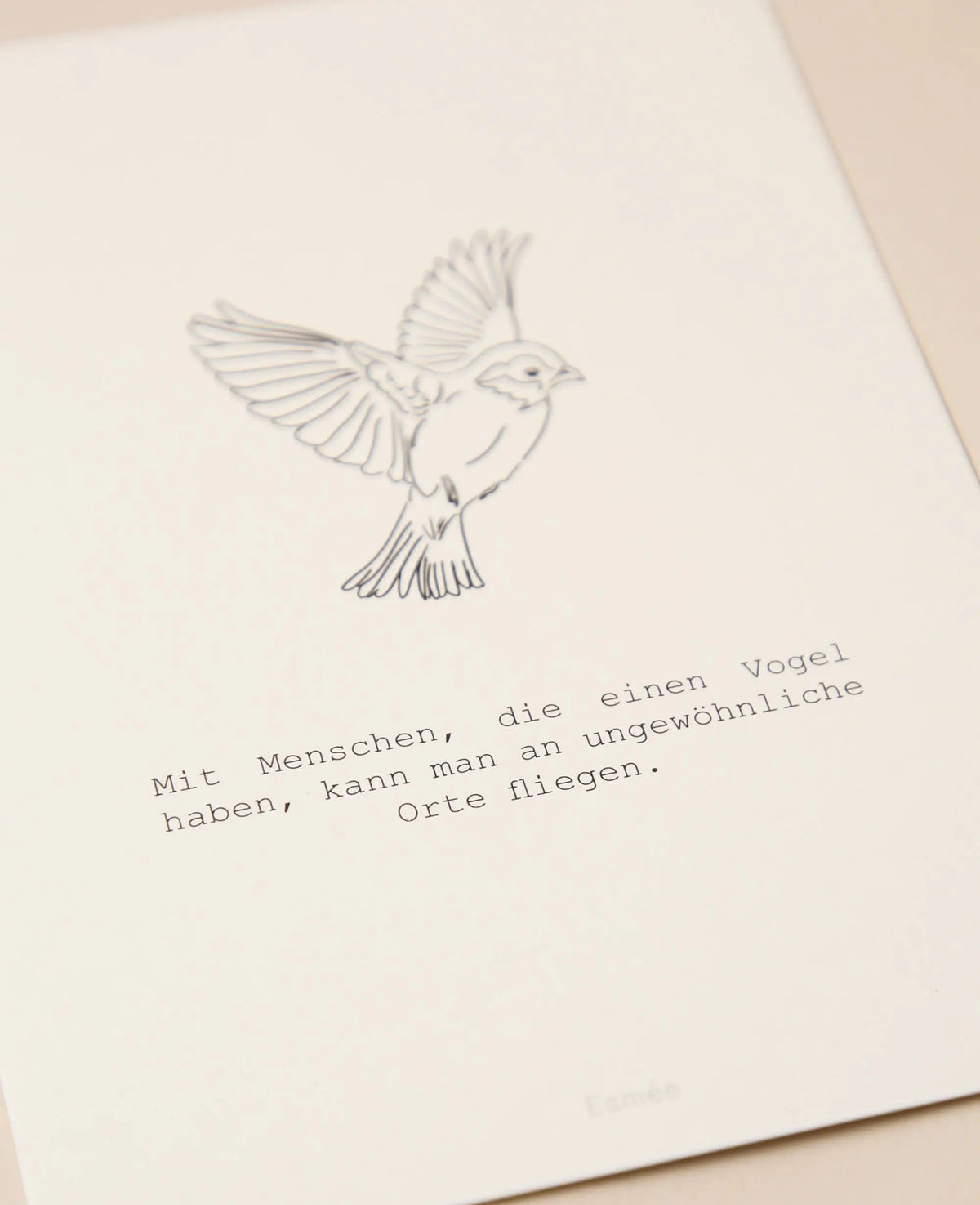 Grusskarte / Postkarte Hochformat "Einen Vogel haben", 10.5 x 14.8 cm, weisses Naturpapier mit schwarzem Print