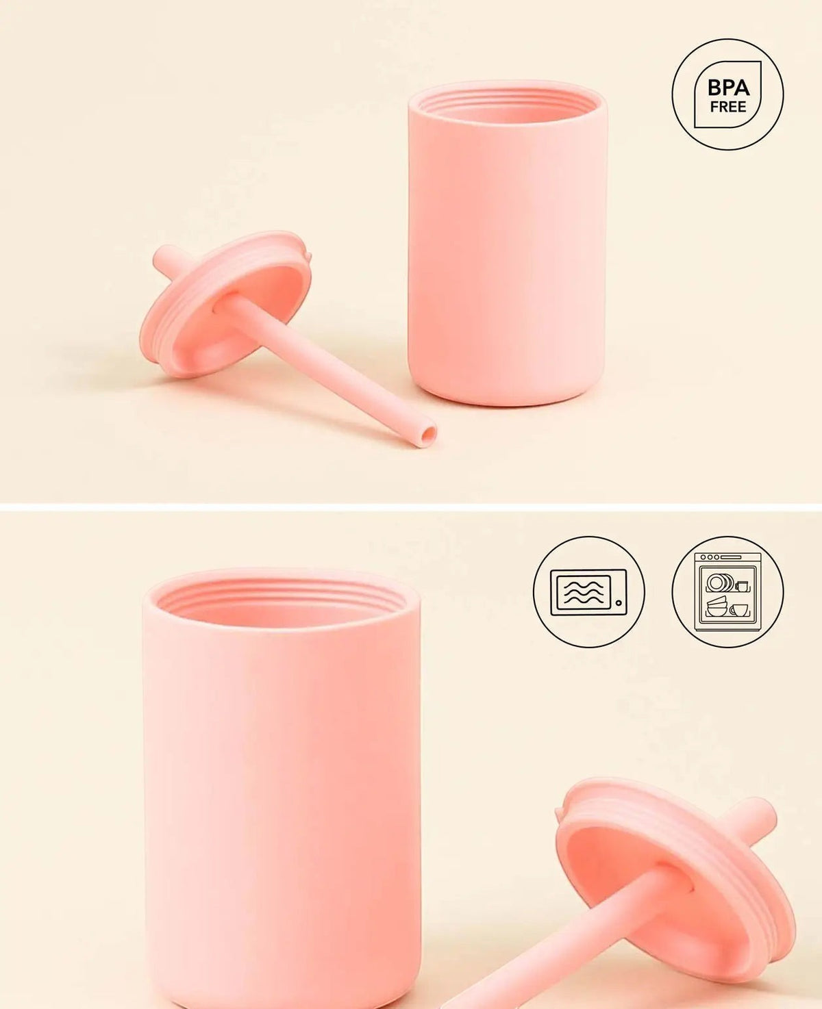 Trinkbecher mit Strohhalm für Kinder in rosa aus Silikon, 200 ml