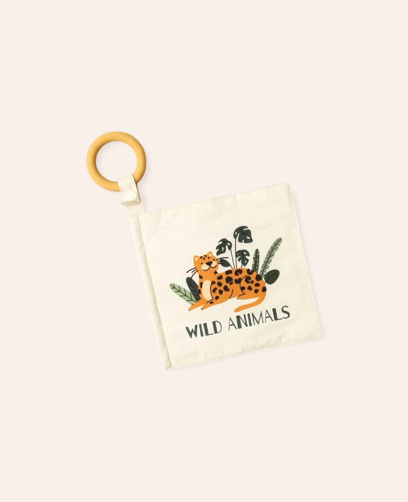 Kinderstoffbuch / Fühlbuch "Wild Animals", mit Silikonbefestigungsring