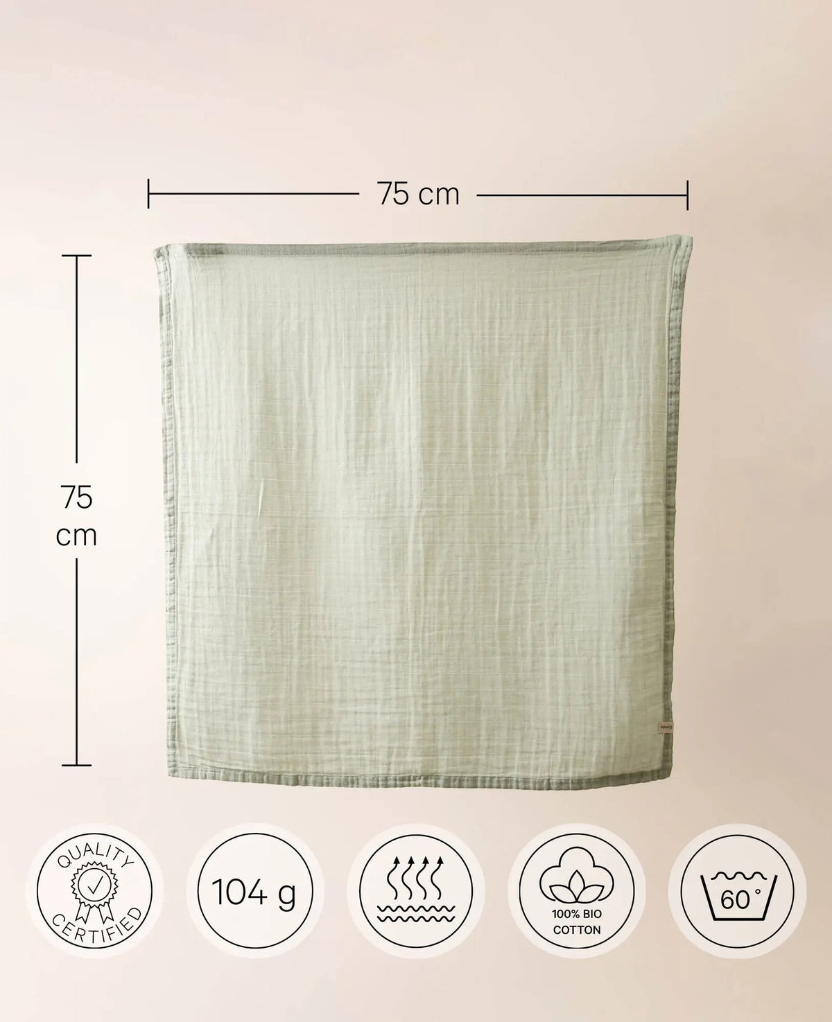 Musselin Tuch / Mulltuch aus 100% Bio Baumwolle als Nuscheli für Babys oder als Mode- und Dekoaccessoire in Salbeigrün, 75 x 75 cm
