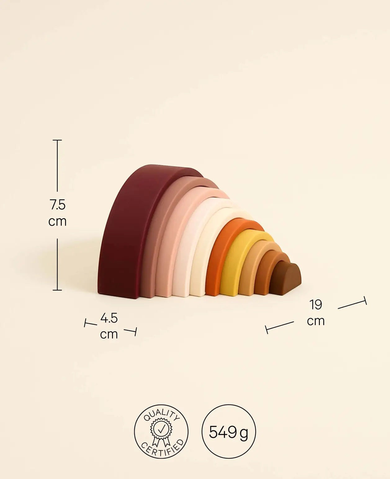 Steckspielzeug Regenbogen, 10-teilig, aus Silikon, ab 6 Monaten, H 7.5 cm