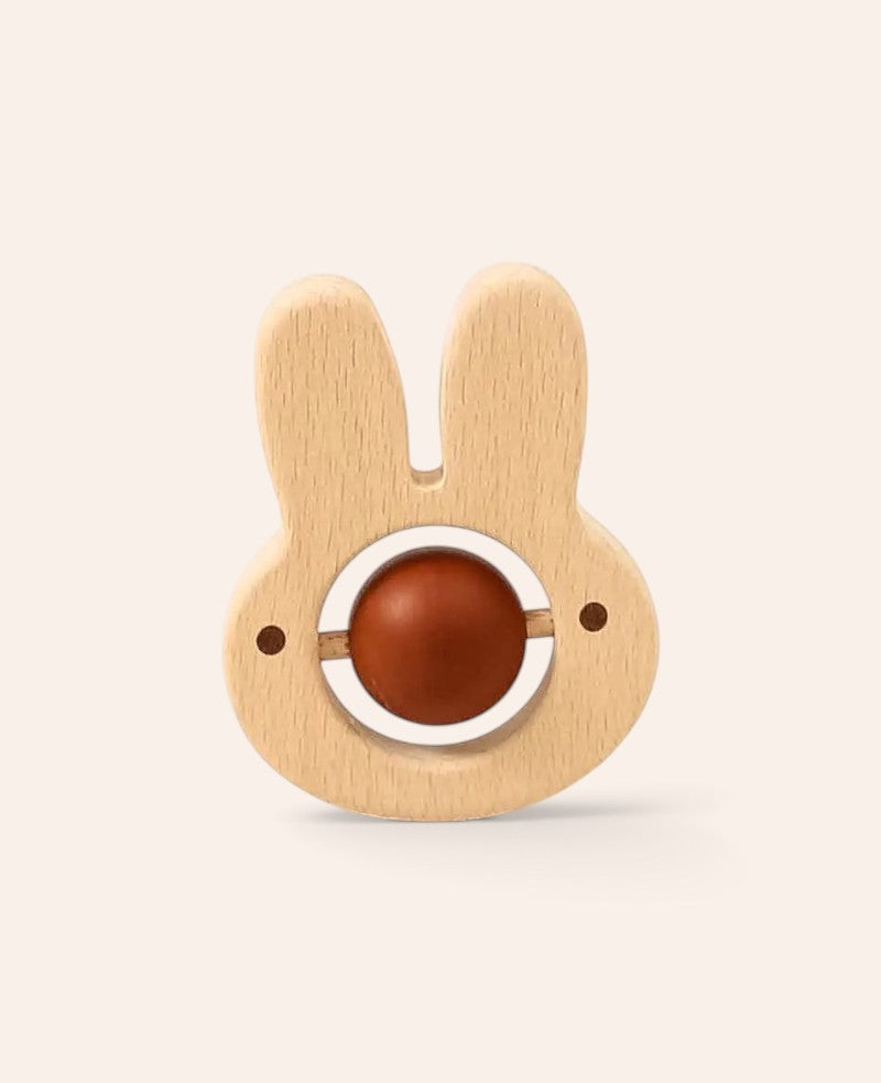 Hasen Beissring aus Buchenholz und Silikon für Kinder ab 3 Monate