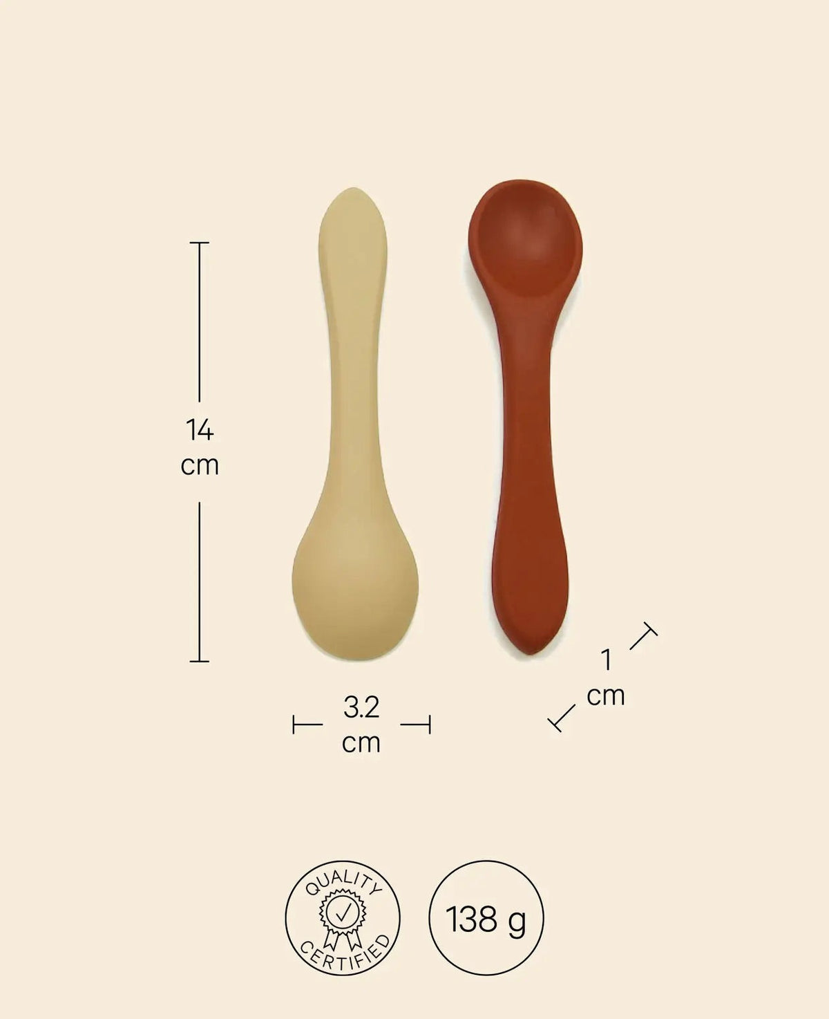 Vierteiliges Löffelset für Kinder aus Silikon, verschiedenfarbig, 14 cm x 1 cm