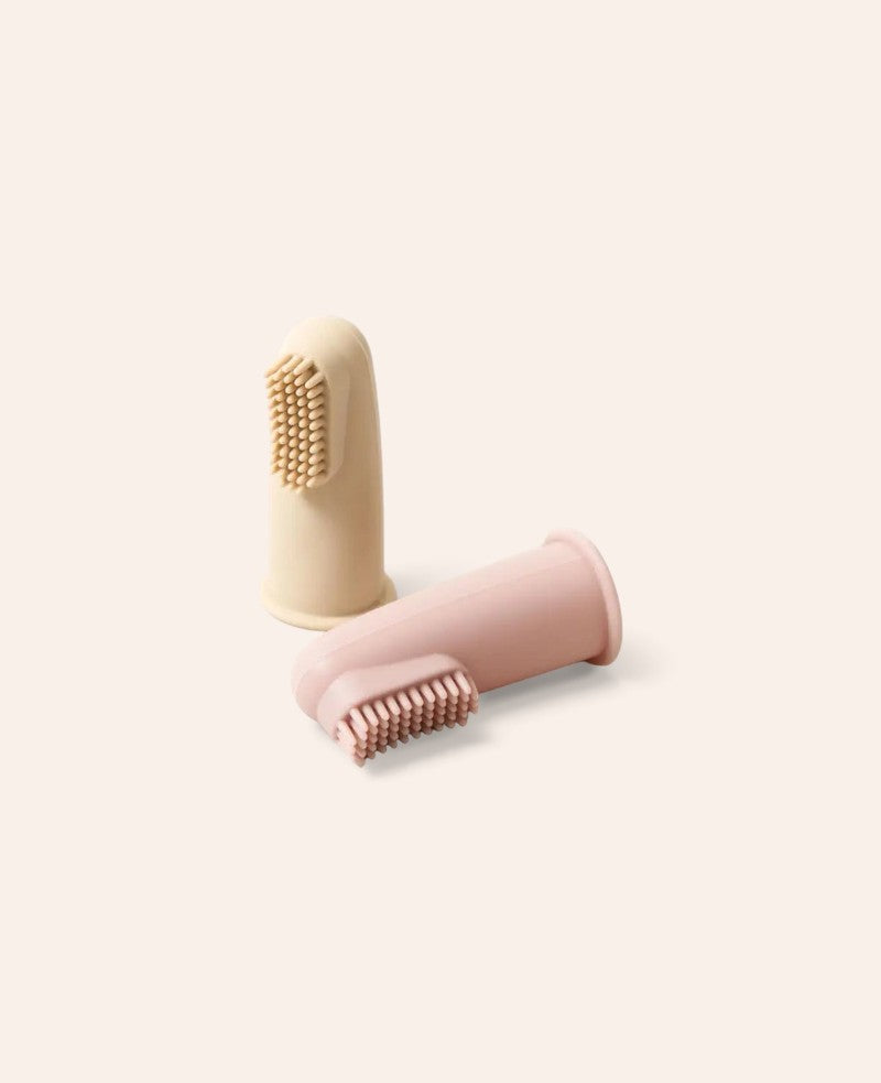 2er Set Fingerzahnbürste für Babys, aus Silikon in Rosa und Beige