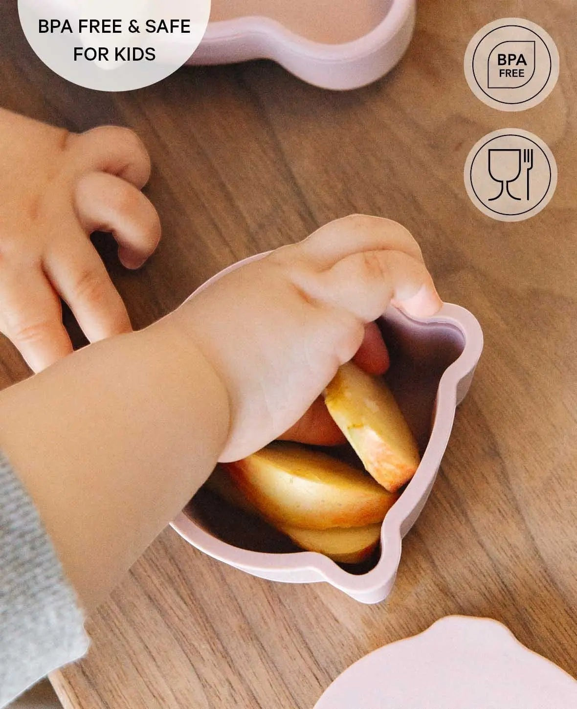 Kinder Lunchbox Set / Snackbox / Aufbewahrungsdosen in Wolken und Bärenform, aus Silikon in Rosa / Beige