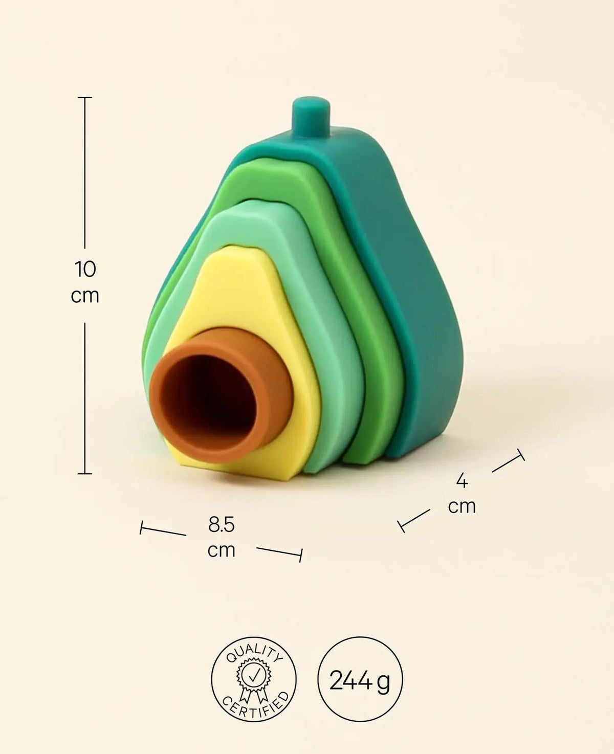 Steckspielzeug Avocado, 5-teilig, aus Silikon, ab 6 Monaten, H 10 cm