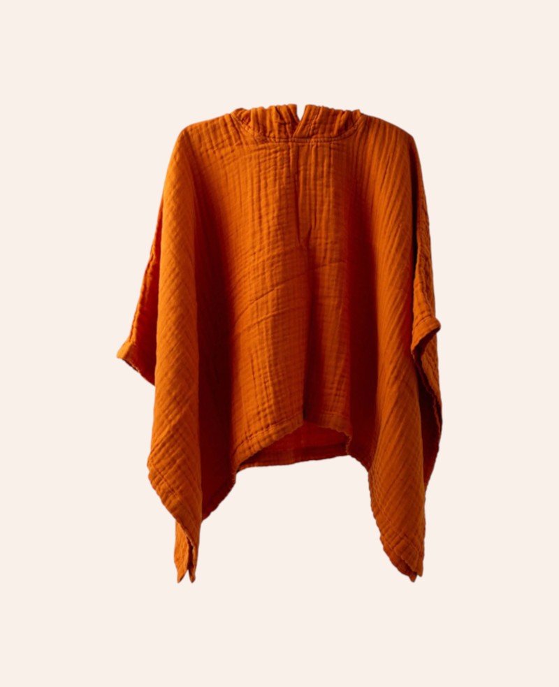 Poncho "Lilo" aus 100% Bio Baumwolle-Musselin in Orange für Kinder im Alter von 5-6 Jahren