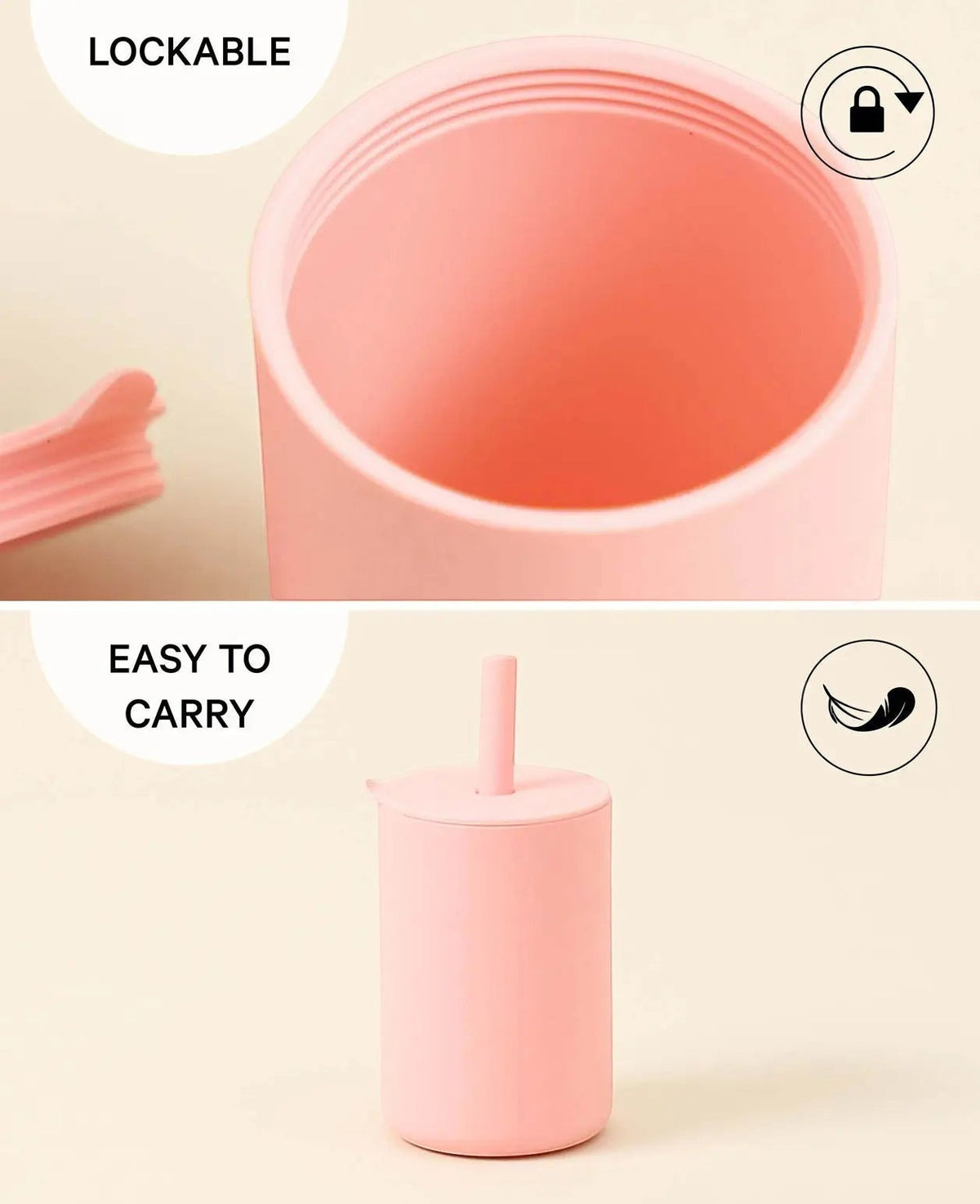 Trinkbecher mit Strohhalm für Kinder in rosa aus Silikon, 200 ml