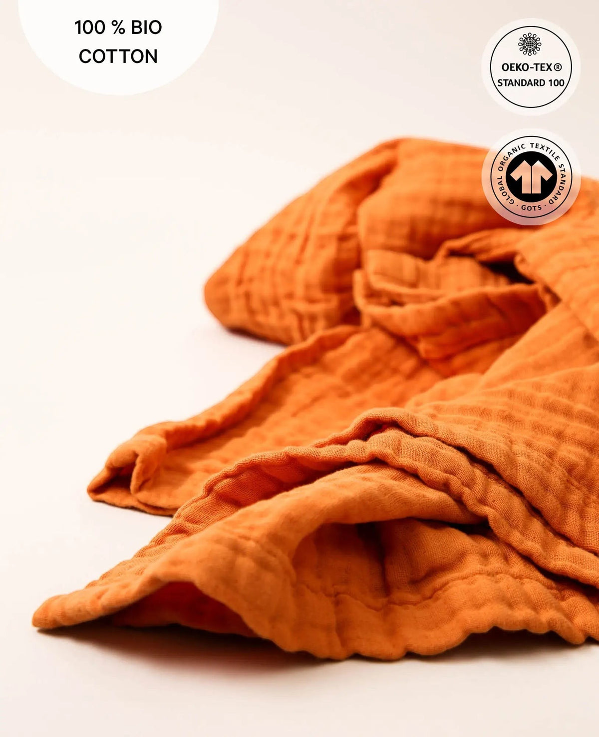 Poncho "Lilo" aus 100% Bio Baumwolle-Musselin in Orange für Kinder im Alter von 5-6 Jahren
