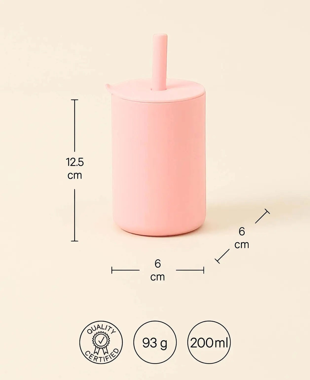 Trinkbecher mit Strohhalm für Kinder in rosa aus Silikon, 200 ml