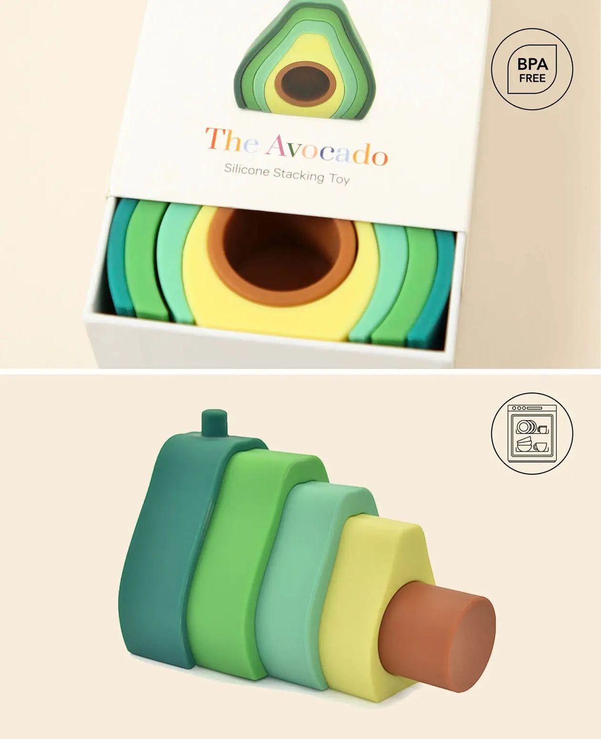 Steckspielzeug Avocado, 5-teilig, aus Silikon, ab 6 Monaten, H 10 cm