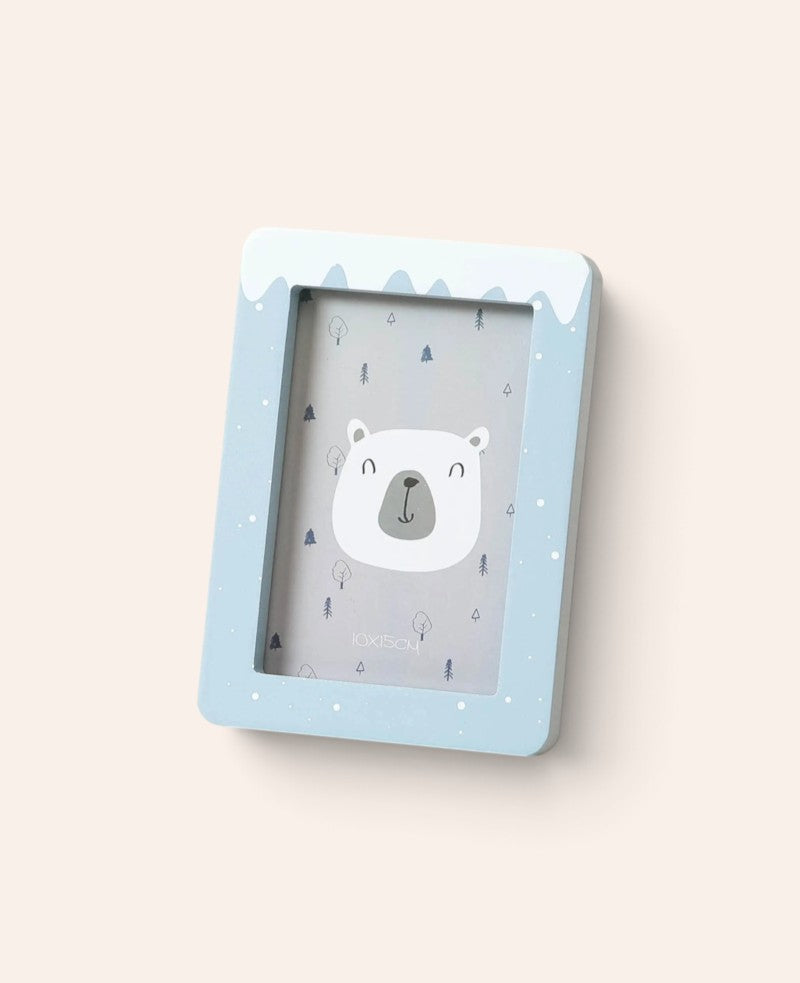 Bilderrahmen für Kinder, mit Bärenmotiv und Schneeflocken verziert, 13 cm x 18 cm
