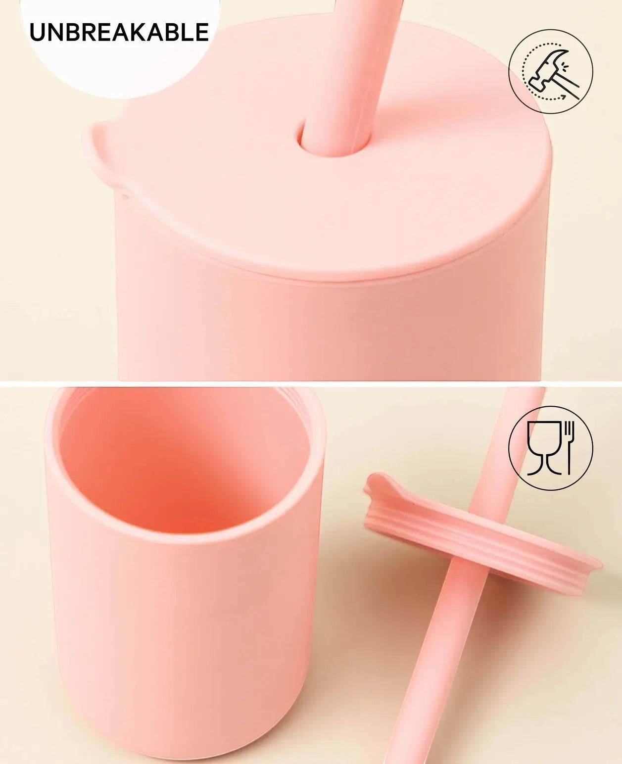 Trinkbecher mit Strohhalm für Kinder in rosa aus Silikon, 200 ml