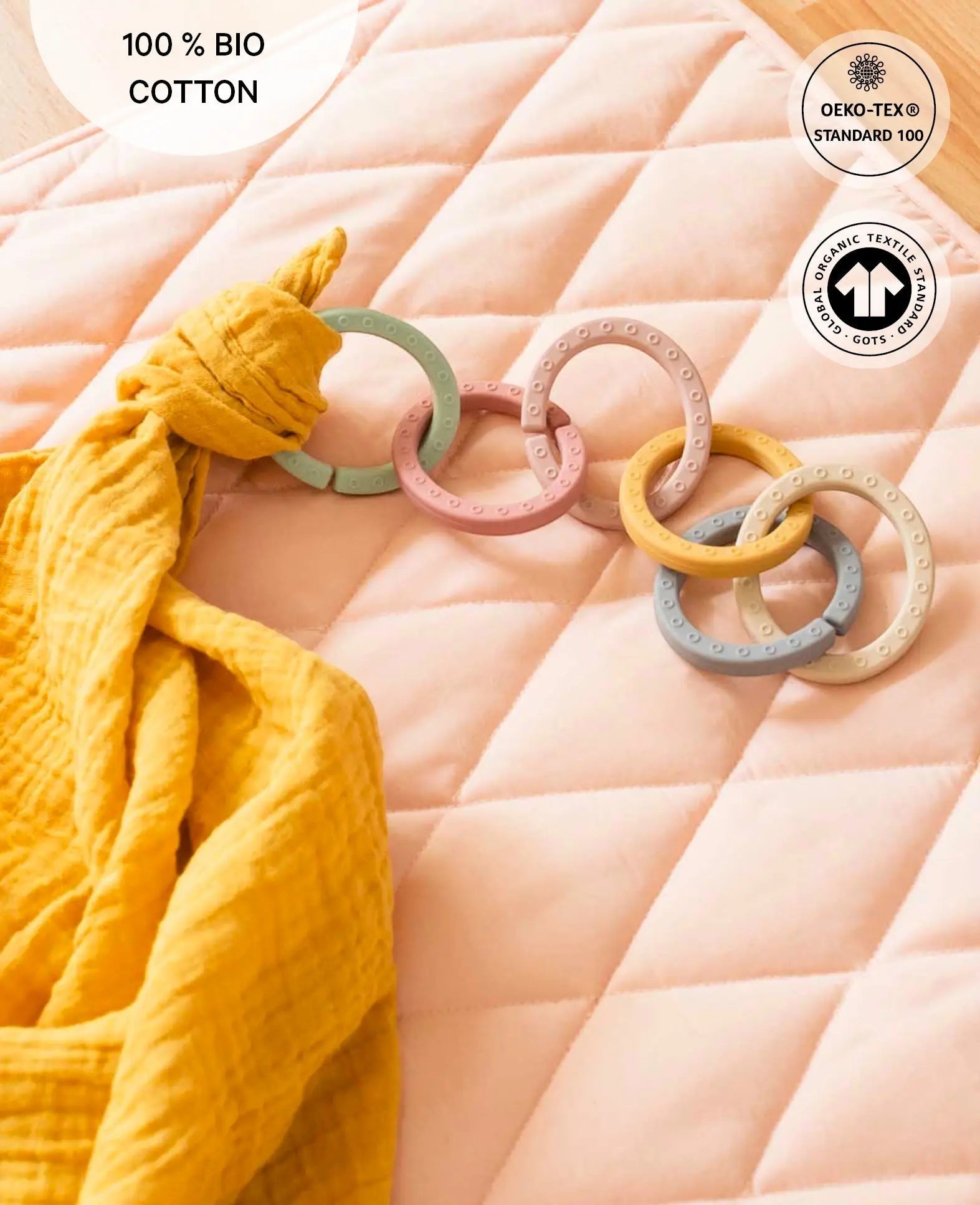 Musselin Tuch / Mulltuch aus 100% Bio Baumwolle als Nuscheli für Babys oder als Mode- und Dekoaccessoire in Senfgelb, 75 x 75 cm