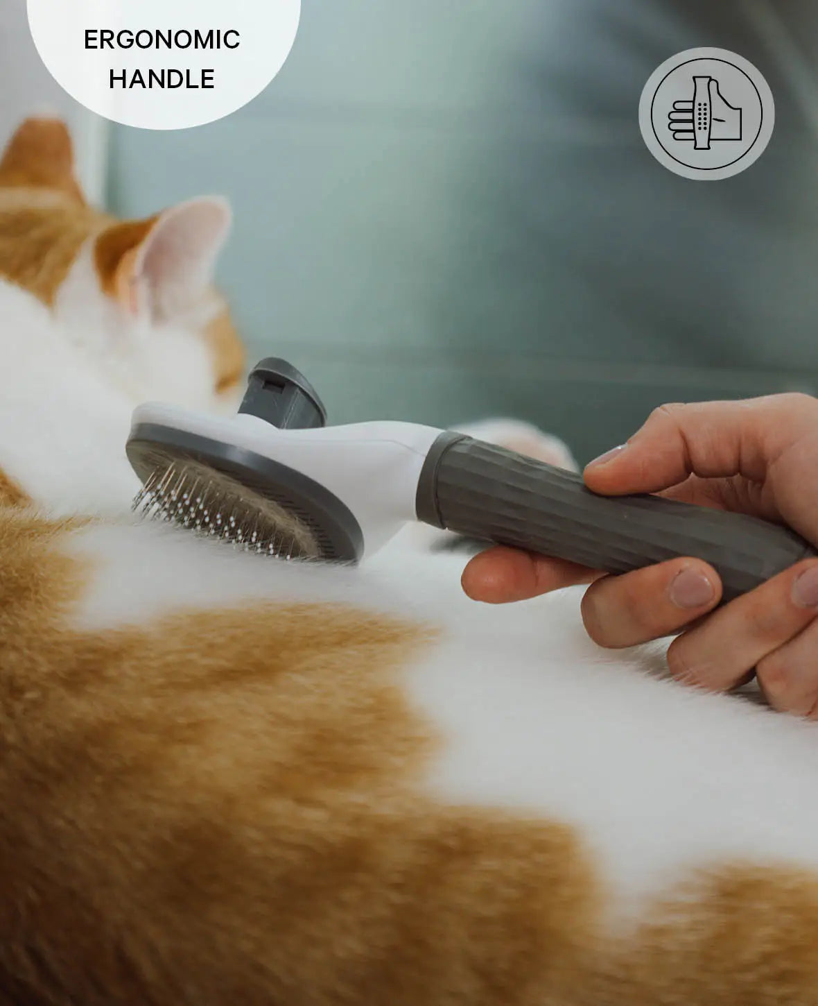 Selbstreinigende Haustier Fellbürste für Katzen und Hunde, rund, grau-weiss