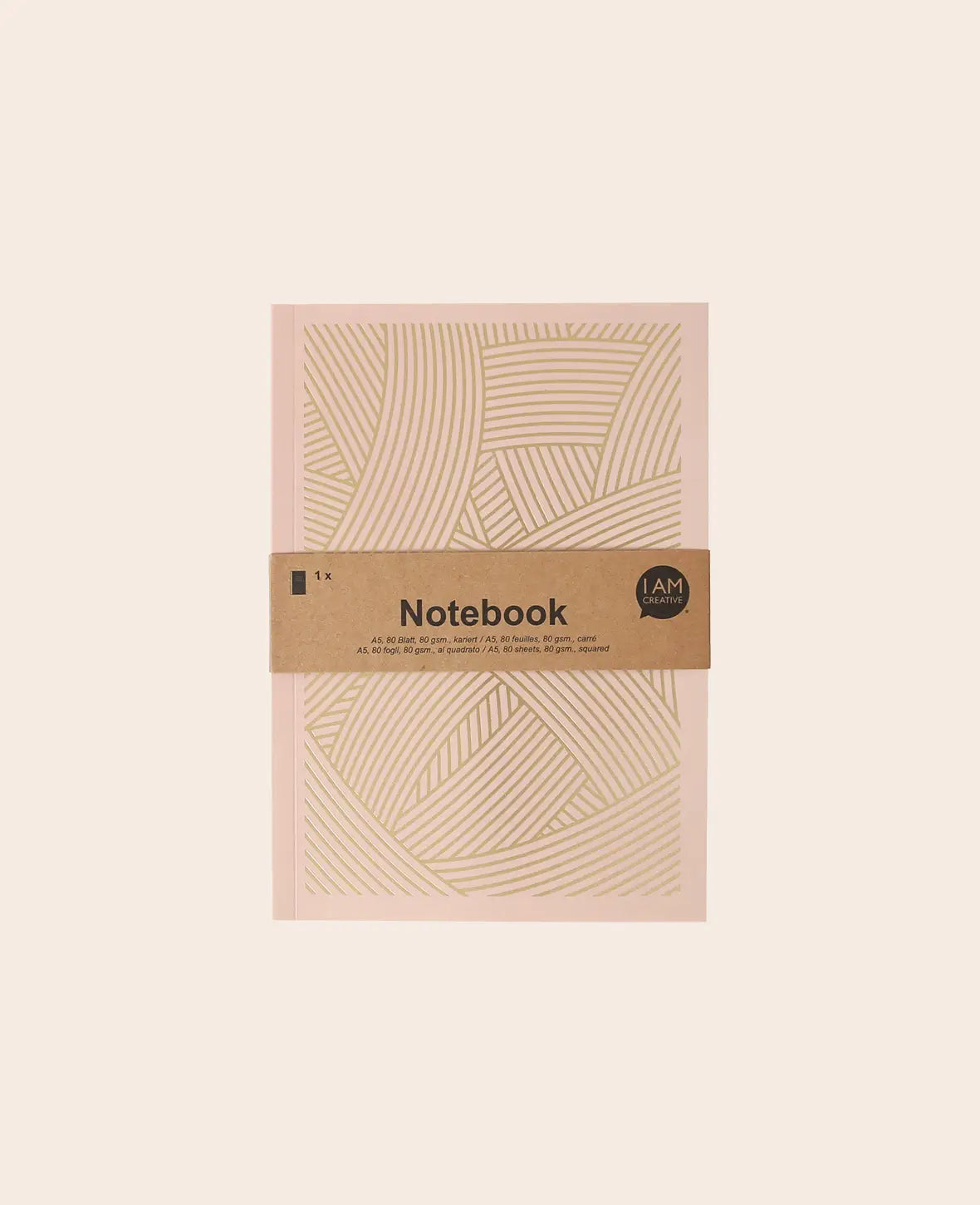 Notebook A5, Notizheft mit karierten Blättern in schlichtem grafischen Design, Altrosa, 80 g, 148 x 210 mm, 60 Blatt