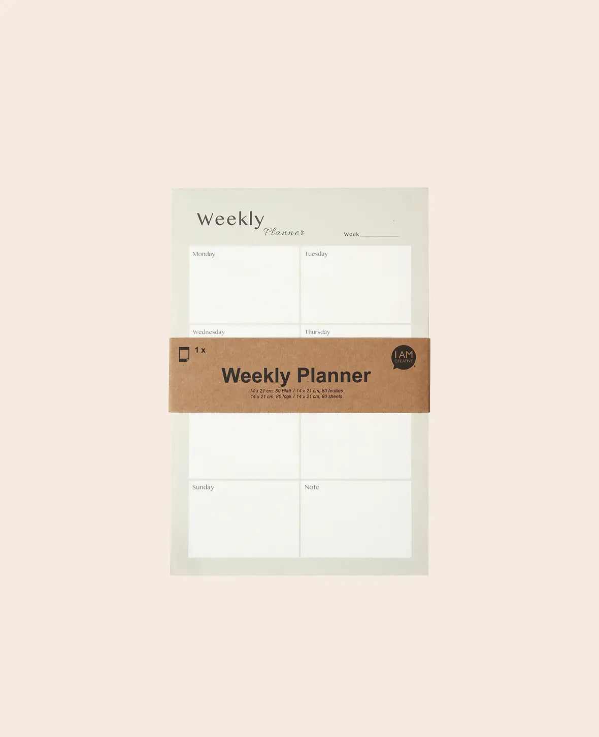 Weekly Planner Grün, Wochenplaner Papierblock mit Extrafeld für Anmerkungen und herauslösbaren Blättern, 14 x 21 cm, 80 Blätter