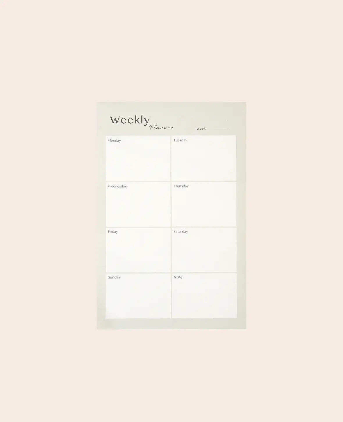 Weekly Planner Grün, Wochenplaner Papierblock mit Extrafeld für Anmerkungen und herauslösbaren Blättern, 14 x 21 cm, 80 Blätter