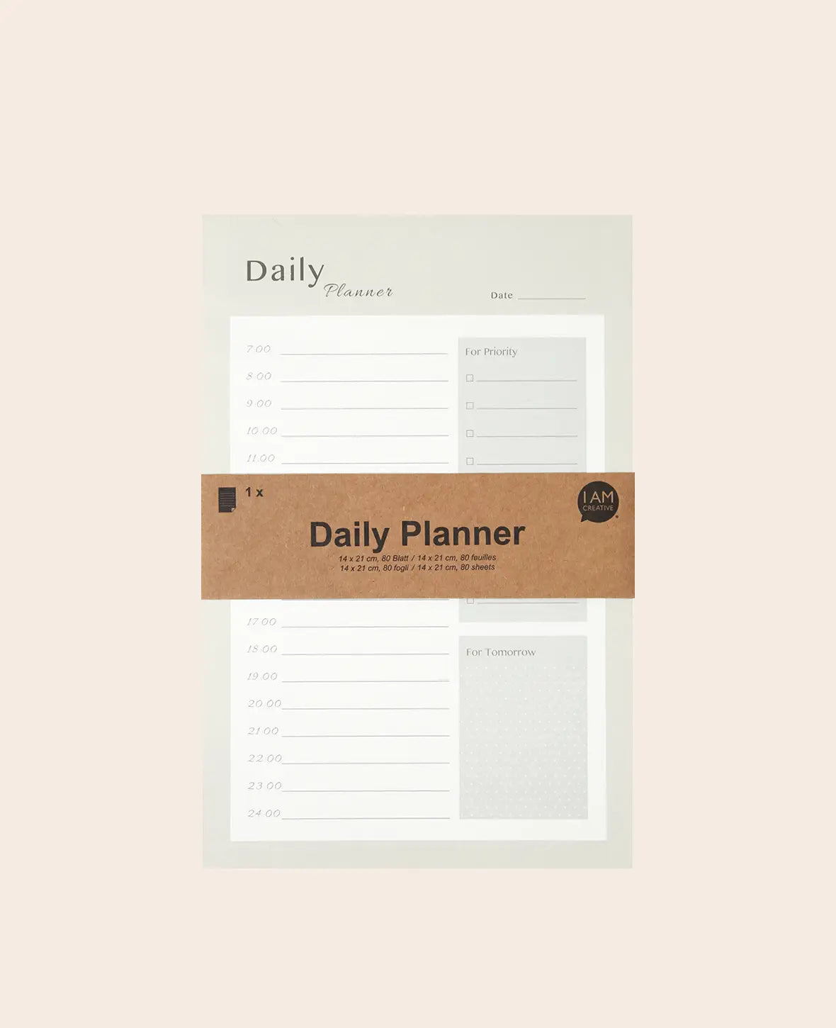 Daily Planner Grün, Tagesplaner Papierblock mit herausnehmbaren Blättern, Stundenliste, To Do Prioritätsfeld und Extrafeld für Notizen, 14 x 21 cm, 80 Blätter