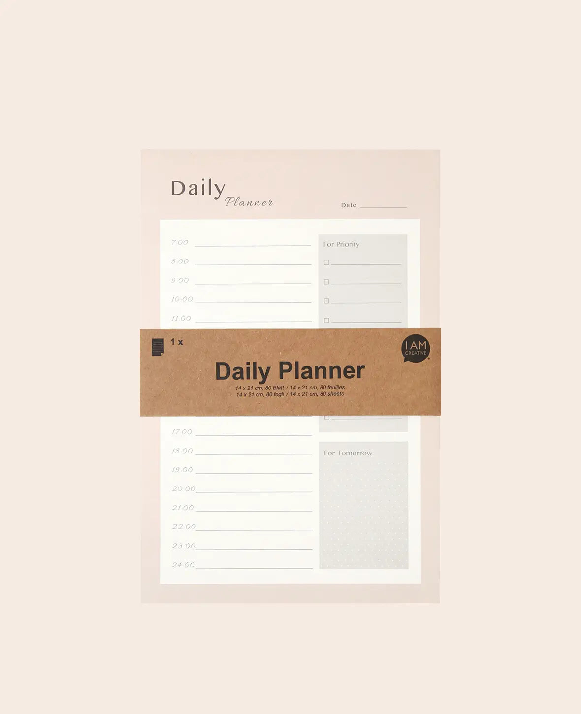 Daily Planner Rosa, Tagesplaner Papierblock mit herausnehmbaren Blättern, Stundenliste, To Do Prioritätsfeld und Extrafeld für Notizen, 14 x 21 cm, 80 Blätter