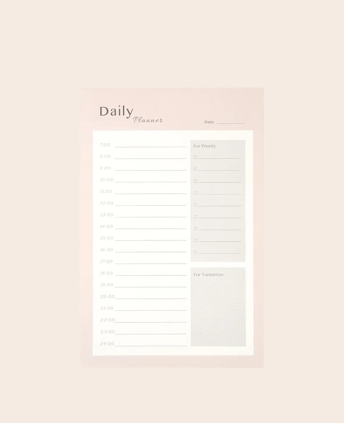 Daily Planner Rosa, Tagesplaner Papierblock mit herausnehmbaren Blättern, Stundenliste, To Do Prioritätsfeld und Extrafeld für Notizen, 14 x 21 cm, 80 Blätter
