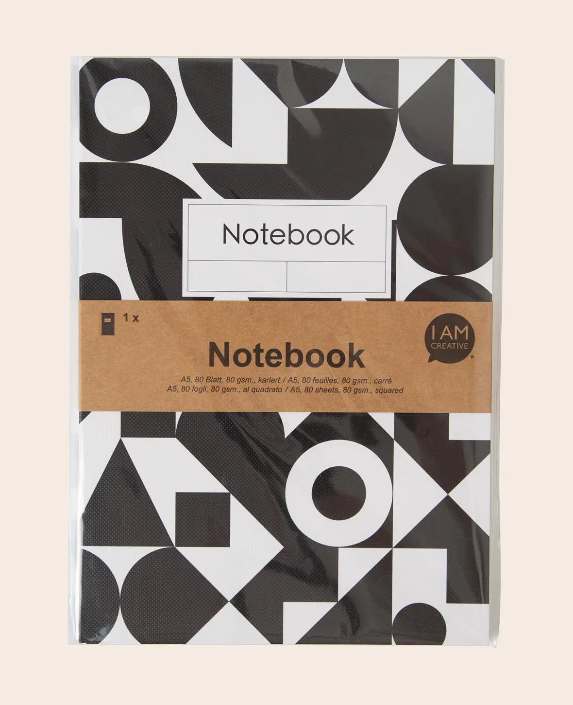 Notebook, A5, Notizheft mit karierten Blättern in grafischen Design, schwarz/weiss, 80 g, 148 x 210 mm, 80 Blatt