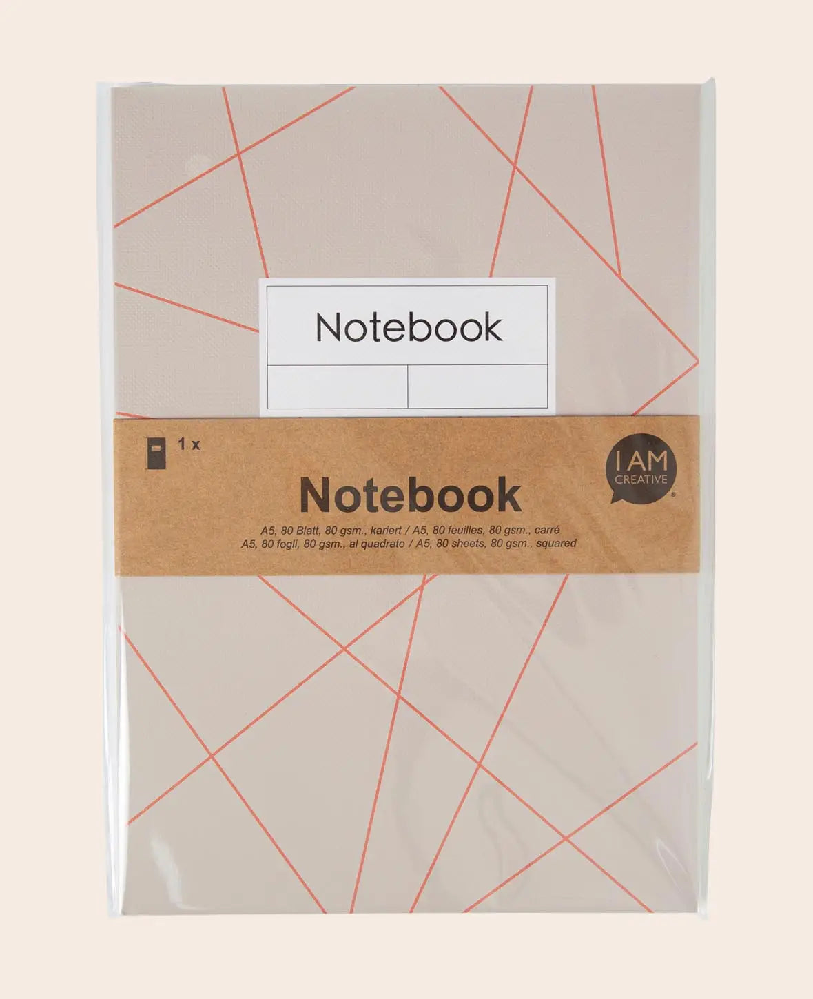 Notebook, A5, Notizheft mit karierten Blättern in grafischen Design, grau/rot, 80 g, 148 x 210 mm, 80 Blatt