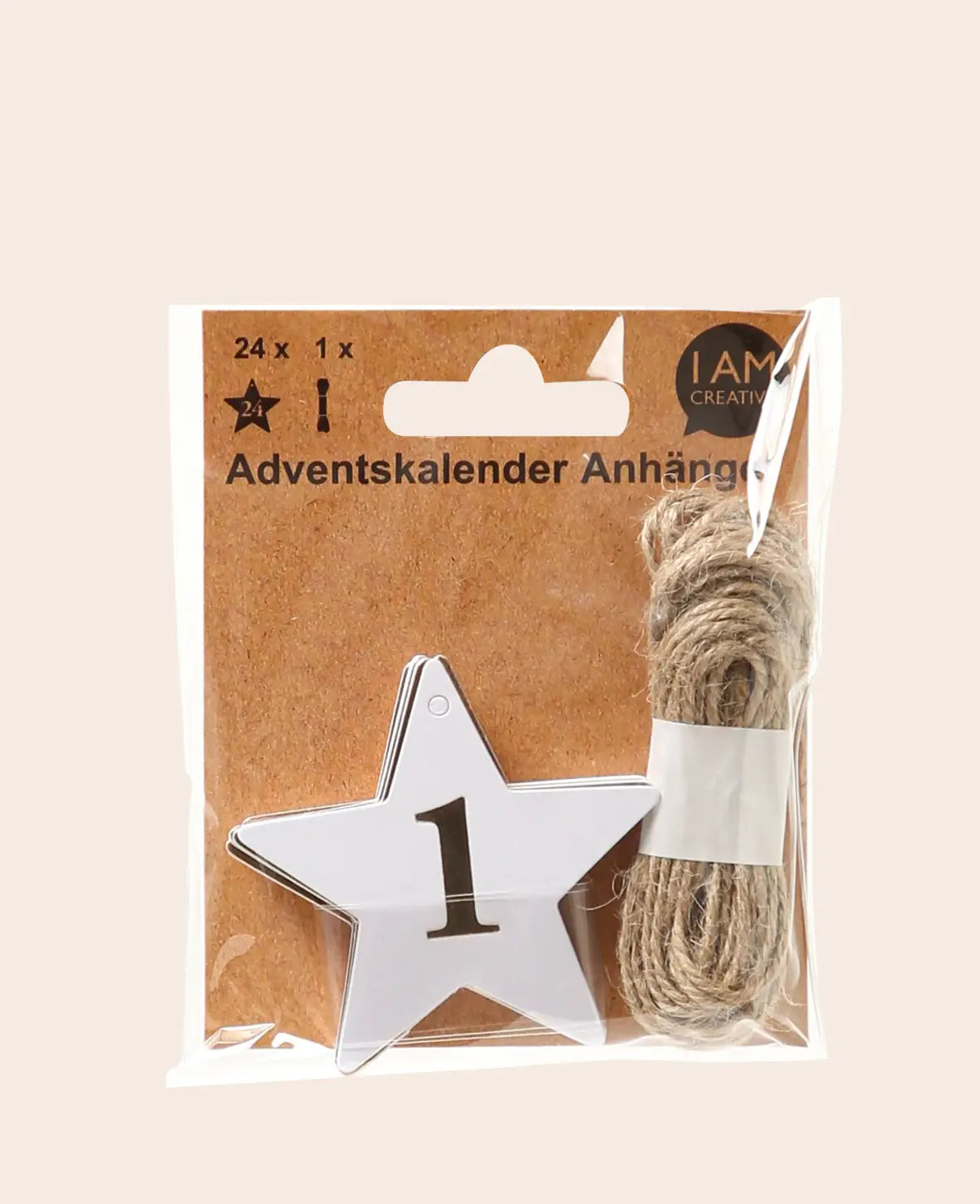 Adventskalender Tags mit 6 m Schnur, Weiss & Gold, ø 6 cm, 24 Stk.