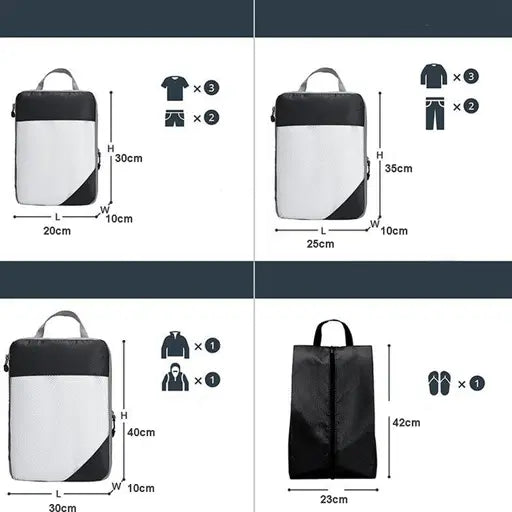 4in1 Koffer Organizer Reise Gepäck Kleidertaschen Schuh Beutel Set – Schwarz