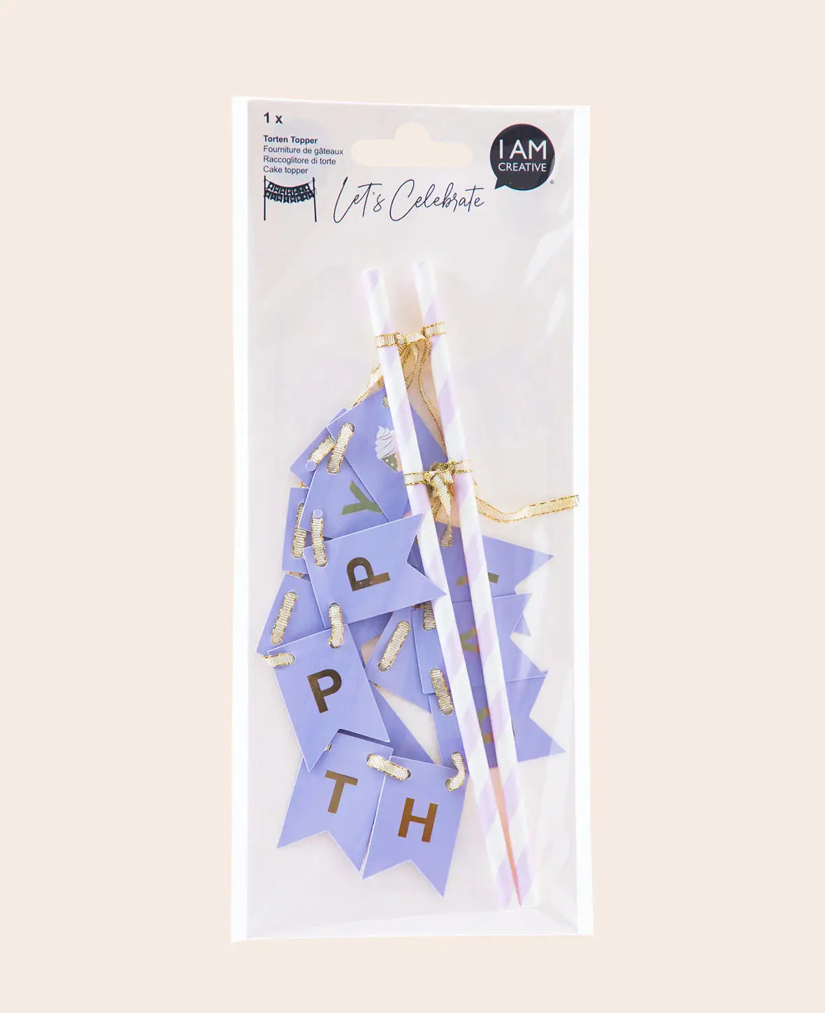 Torten Topper "Happy Birthday", Lavendel/Gold